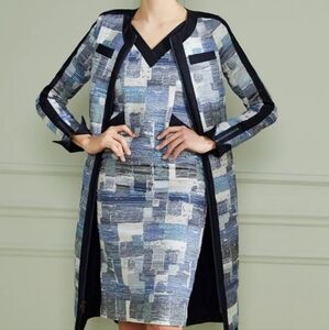 Carlisle Collection NWT 115561 Anya Boucle Patchwork Tweed Denim Shift Dress 4‎